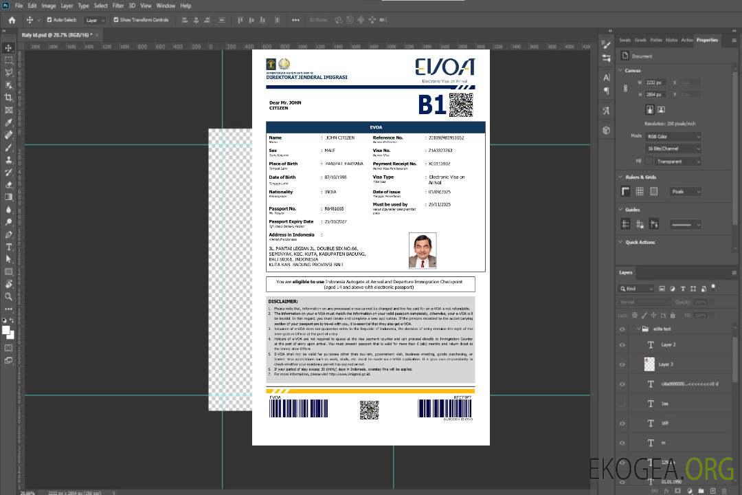 Modèle de visa électronique pour l'Indonésie aux formats Word et PDF, version 2 template